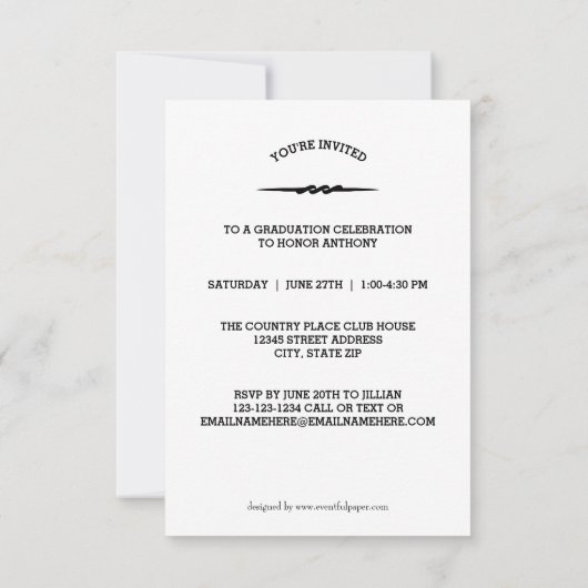 Afstudeerder Zwart/Wit - 3x5 Afstuderen Aankondigi Kaart (Achterkant)