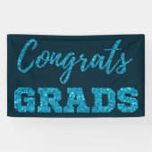 Afstudeerders met blauw glitterconcentraat spandoek (Horizontaal)