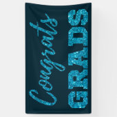 Afstudeerders met blauw glitterconcentraat spandoek (Verticaal)