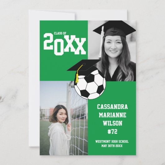 Afstudeerders Voetbal Sportief Groen Wit Aankondig Kaart (Voorkant)