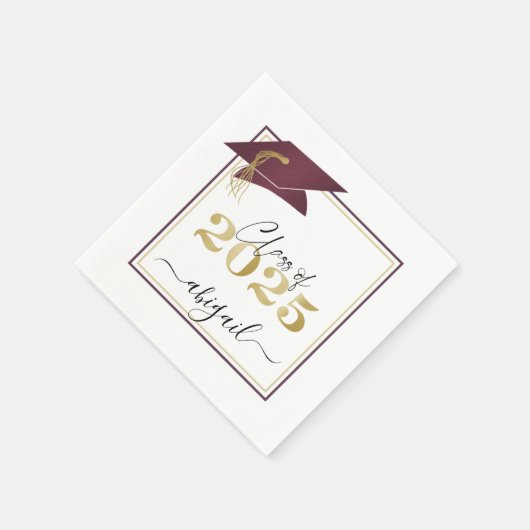 Afstudeerdop 2025 Metallic Gold Maroon Script Servet (Hoek)