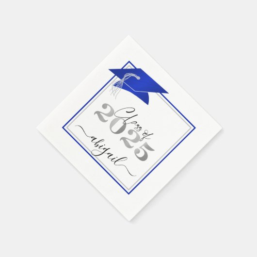 Afstudeerdop 2025 Metallic Royal Blue Script Servet (Hoek)