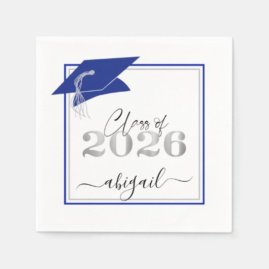 Afstudeerdop 2025 Royal Blue Silver Script Servet (Voorkant)