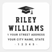 Afstudeerdop college sport lettertype retouradres vierkante sticker (Voorkant)