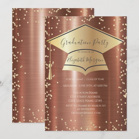 Afstudeerdop, Diamonds Brown Metallic Afstuderen Kaart (Voorkant / Achterkant)