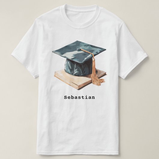 Afstudeerdop en boek t-shirt (Design voorkant)
