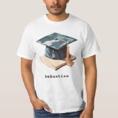 Afstudeerdop en boek t-shirt (Voorkant)