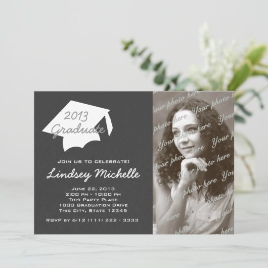 Afstudeerdop en leisteen foto kaart (Staand voorkant)