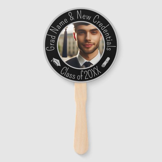 Afstudeerdop, kwastje, Diploma Zilver Zwart Foto Handwaaier (Voorkant)
