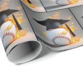 Afstudeerdop op een vlammende honkbal cadeaupapier (Rol Hoek)