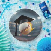 Afstudeerdop op een vlammende honkbal papieren bordje (Feest)