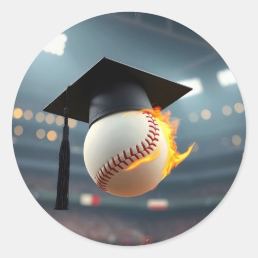 Afstudeerdop op een vlammende honkbal ronde sticker (Voorkant)