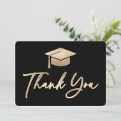 Afstudeerdop zwart en goudfolie bedankkaart (Staand voorkant)