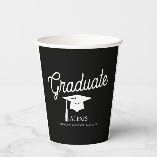 Afstudeerdop Zwart Wit Klasse van Papieren Bekers (Achterkant)