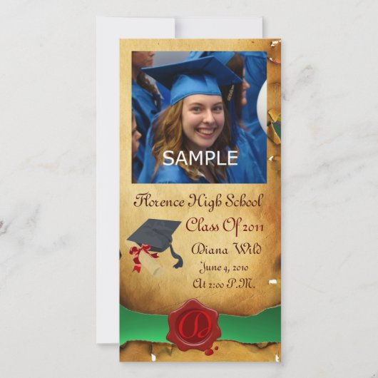 AFSTUDEEREN RODE BRUINE WAX ZEGEL MONOGRAM groen Aankondiging (Voorkant)