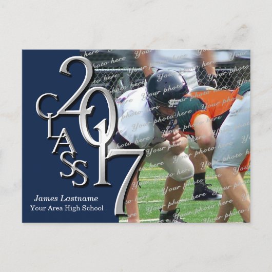 Afstudeerfeest 2017 met foto blauw uitnodiging briefkaart (Voorkant)