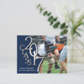 Afstudeerfeest 2017 met foto blauw uitnodiging briefkaart (Staand voorkant)