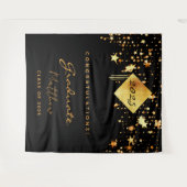 Afstudeerfeest 2023 zwart goud sterren afgestudeer wandkleed (Voorkant (horizontaal))