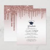 Afstudeerfeest 2024 Roze Glitter Uitnodiging (Voorkant / Achterkant)