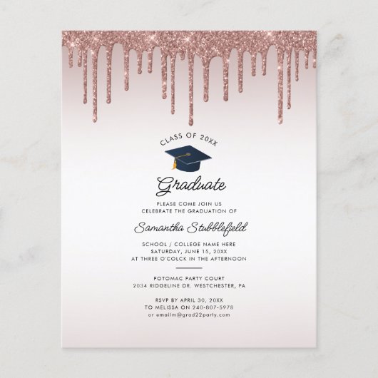 Afstudeerfeest 2024 Roze Glitter Uitnodiging (Voorkant)