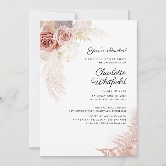 Afstudeerfeest 2024 Script Pampas Grass Floral Kaart (Voorkant)