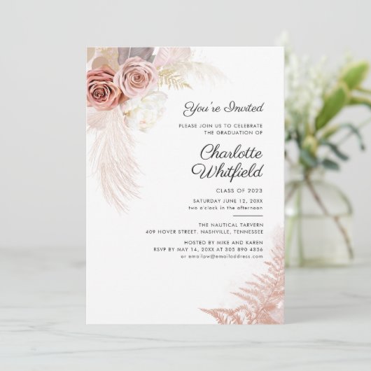 Afstudeerfeest 2024 Script Pampas Grass Floral Kaart (Staand voorkant)