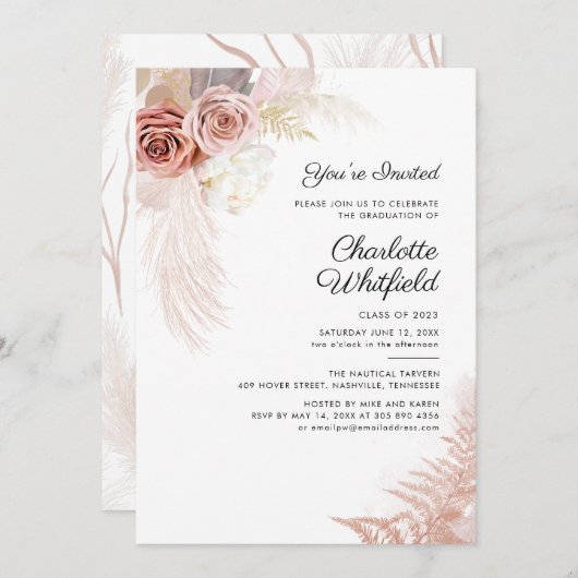 Afstudeerfeest 2024 Script Pampas Grass Floral Kaart (Voorkant / Achterkant)