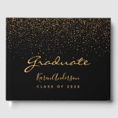 Afstudeerfeest 2025 afstuderen zwart goud confetti gastenboek (Voorkant)