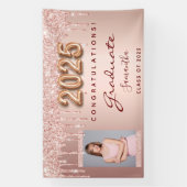 Afstudeerfeest 2025 foto roos gouden glitter drip spandoek (Verticaal)