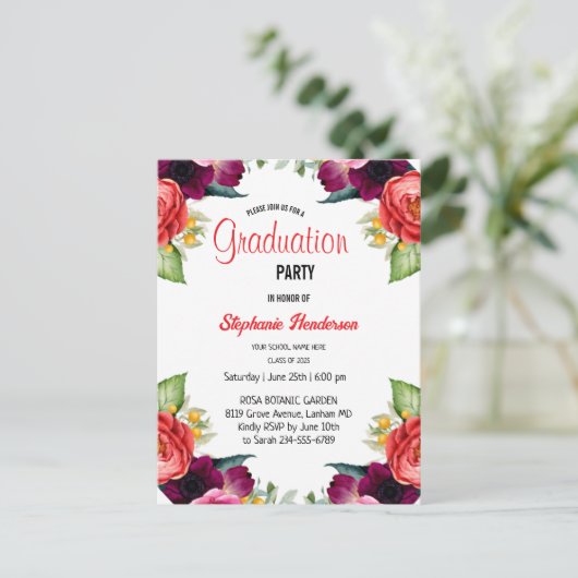 Afstudeerfeest 2025 Girly Blush Pink Floral Briefkaart (Staand voorkant)