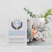 Afstudeerfeest 2025 Monogram Lichtblauw Kaart (Staand voorkant)