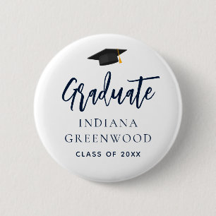 Afstudeerfeest 2025 Script Navy Blue School Ronde Button 5,7 Cm