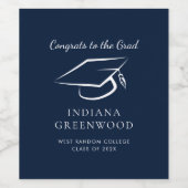 Afstudeerfeest 2026 Script Navy Blue Viering Wijn Etiket (Enkel label)