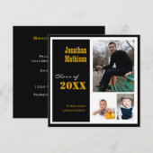 Afstudeerfeest 3 Foto zwarte uitnodiging (Voorkant / Achterkant)