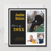 Afstudeerfeest 3 Foto zwarte uitnodiging (Voorkant)