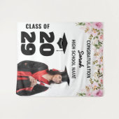 Afstudeerfeest Achtergrond Custom Photo & Floral Wandkleed (Voorkant (horizontaal))