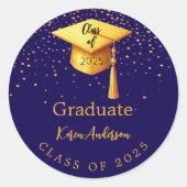 Afstudeerfeest afstuderen blauw goud pet 2025 ronde sticker (Voorkant)
