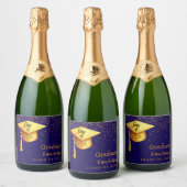 Afstudeerfeest afstuderen blauw goud pet 2025 sparkling wijnetiket (Flessen)