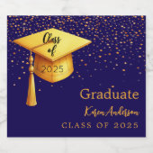 Afstudeerfeest afstuderen blauw goud pet 2025 sparkling wijnetiket (Enkel label)