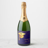 Afstudeerfeest afstuderen blauw goud pet 2025 sparkling wijnetiket (Voorkant)