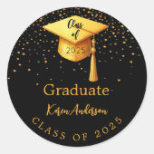 Afstudeerfeest afstuderen zwart goud pet 2025 ronde sticker (Voorkant)