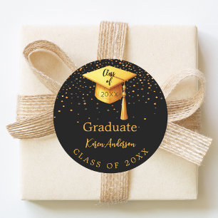 Afstudeerfeest afstuderen zwart goud pet 2025 ronde sticker