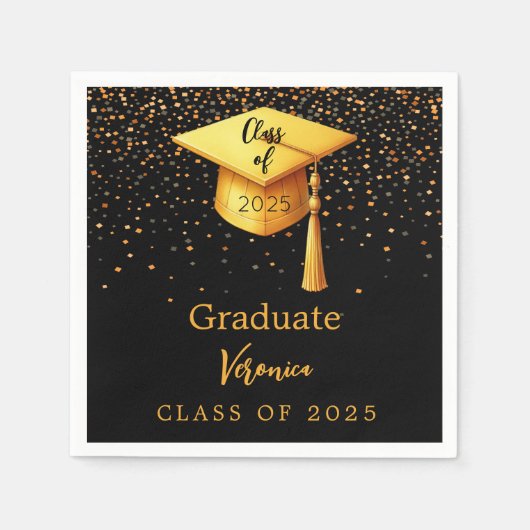Afstudeerfeest afstuderen zwart goud pet 2025 servet (Voorkant)