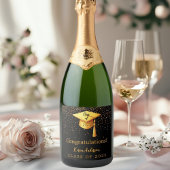 Afstudeerfeest afstuderen zwart goud pet 2025 sparkling wijnetiket