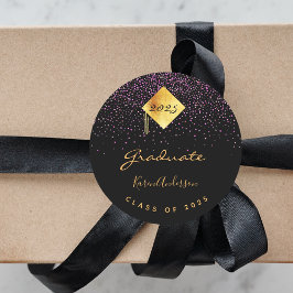Afstudeerfeest afstuderen zwart paarse pet ronde sticker