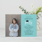 Afstudeerfeest Aqua Black Photo Kaart (Staand voorkant)