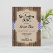 Afstudeerfeest BBQ Nodig Blue Gingham Burlap uit Kaart (Staand voorkant)