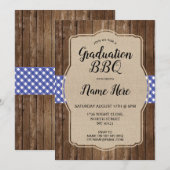 Afstudeerfeest BBQ Nodig Blue Gingham Burlap uit Kaart (Voorkant / Achterkant)