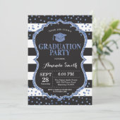 Afstudeerfeest Black and Blue Glitter Uitnodiging (Staand voorkant)