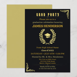 Afstudeerfeest Black Gold Calligraphy 2025 Kaart